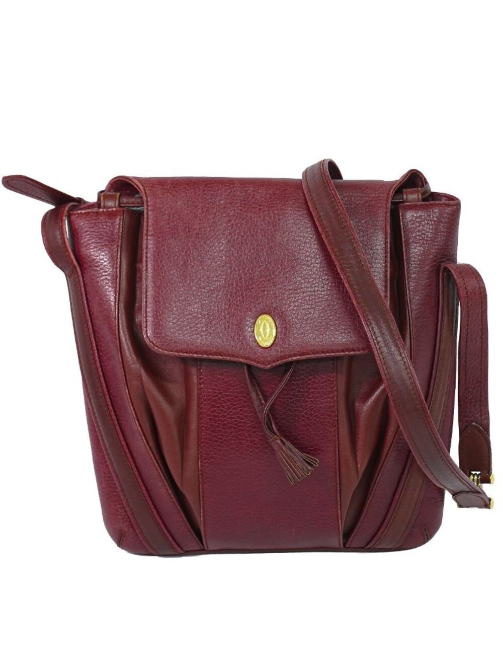 Cartier Must Line Shoulder Bag Pochette Leather Bordeaux